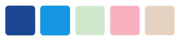 palette de 5 couleurs : bleu foncé, bleu, vert pâle, rose et beige