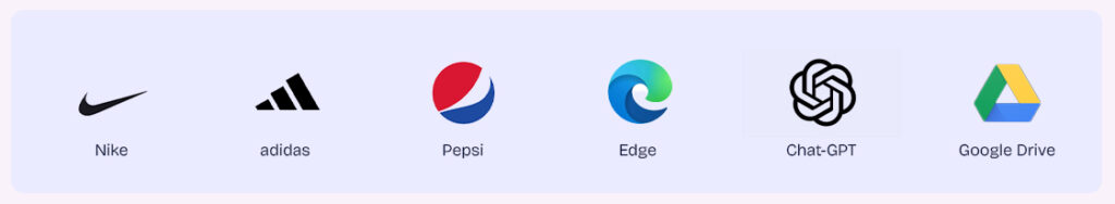 logos abstraits des marques nike, adidas, pepsi, edge, chatgpt et google drive