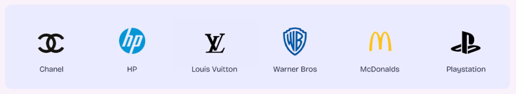 logos monogrammes des entreprises Chanel, HP, Louis Vuitton, Warner, Mcdonalds et Playstation