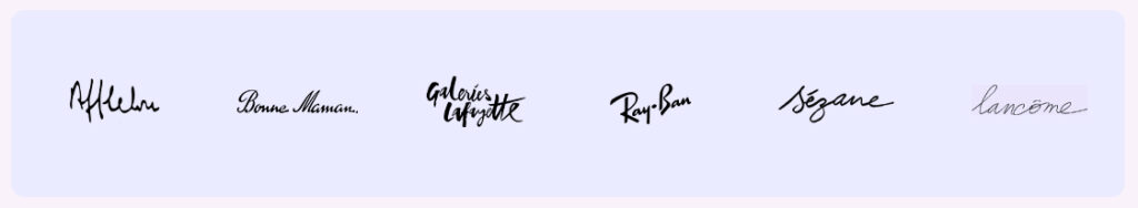 logos signature des marques afflelou, bonne maman, galerie lafayette, rayban, sézane et lancôme