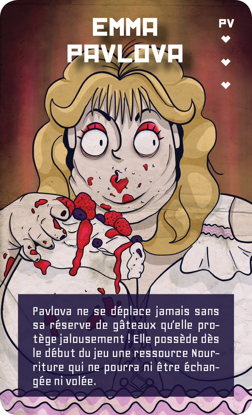 carte du jeu avec une illustration du personnage Emma Pavlova (inspirée du gâteau Pavlova)